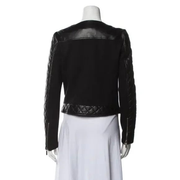 Michael Kors Lamb Leather Biker Jacket Small Black Zip Front Pockets Quilted - Picture 3 of 10